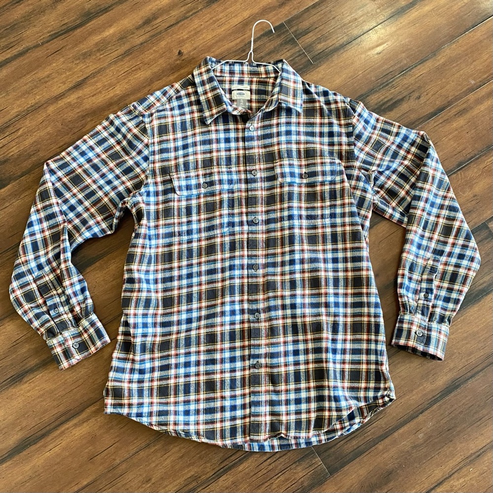 Old Navy XLT Men’s Flannel Shirt Black Blue Yellow Green Tall